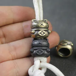 Lucky Cat Mascot Brass Knife Beads EDC Outdoor DIY Paracord Accessories Woven Lanyard Pendants Jewelry Umbrella Rope Hangings