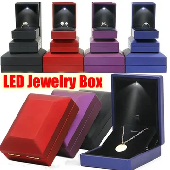 LED-sieradendoos voor ringketting Luxe fluwelen sieraden opbergdozen Verlovingsring vitrine Geschenkverpakking Showcase