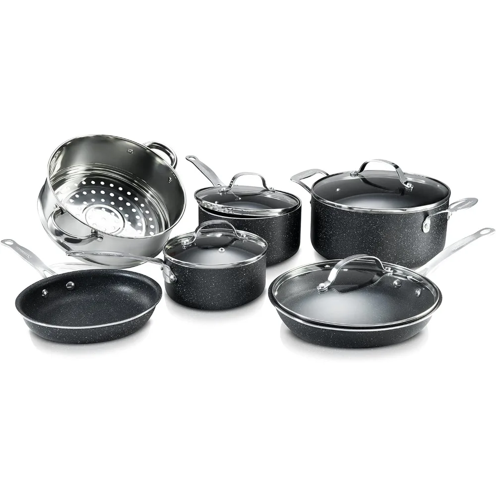 

Granitestone Original 10 Piece Nonstick Cookware Set, Scratch-Resistant, Granite-Coated, Dishwasher and Oven-Safe Kitchenware, P
