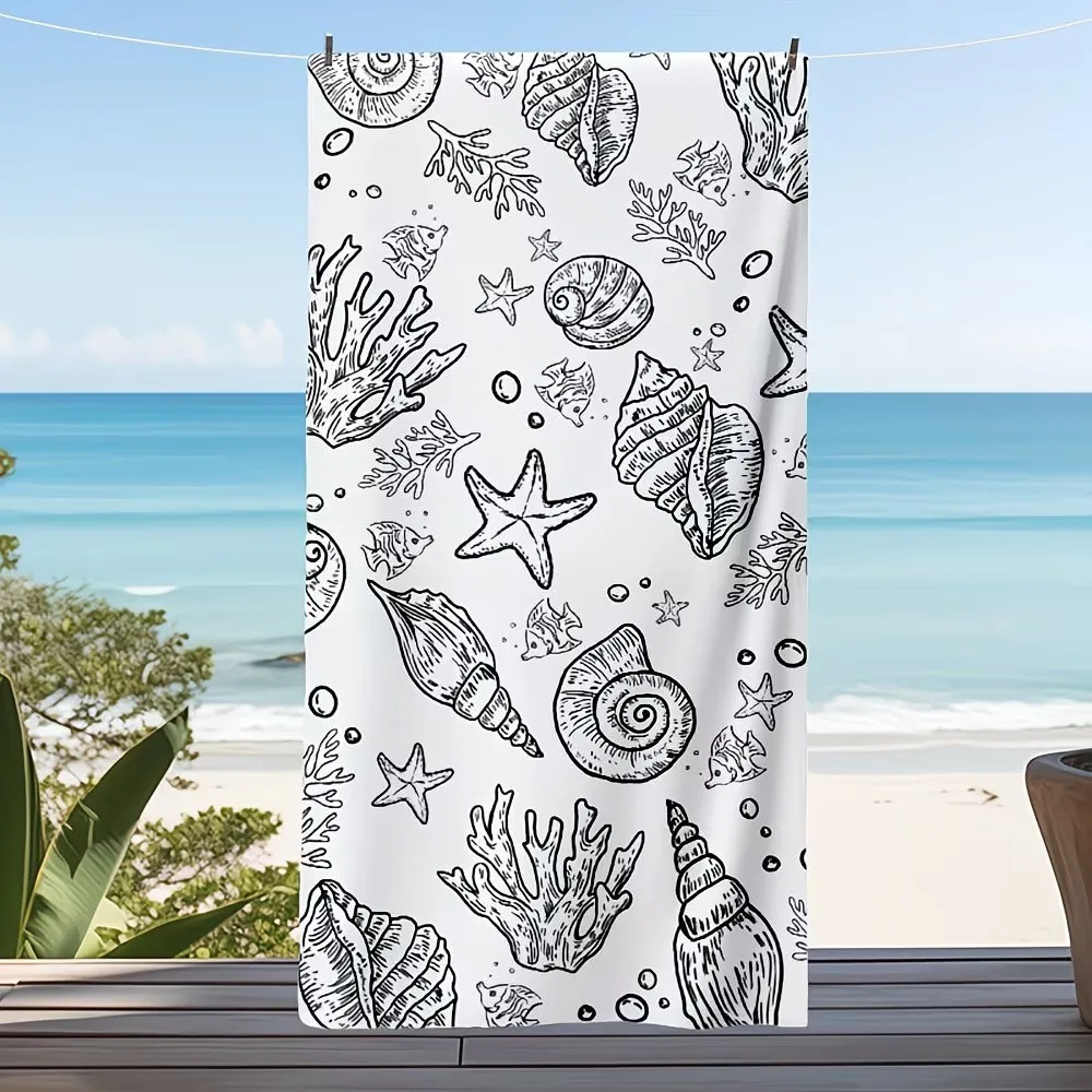 Minimalist Style Microfiber Beach Towel Oversized Seashell Print Quick Dry Sand Free Giant Bath Sheet Large XL Pool Blanket