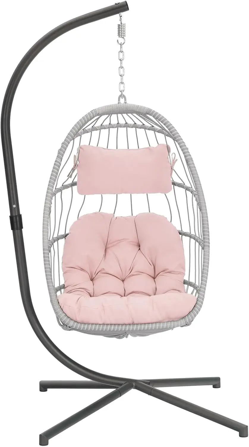 Yechen Egg Hanging Chair with Stand, Patio Wicker Pink Swing Chair Hammock Egg Chairs with UV Resistant Cushion for Indoor Bedro