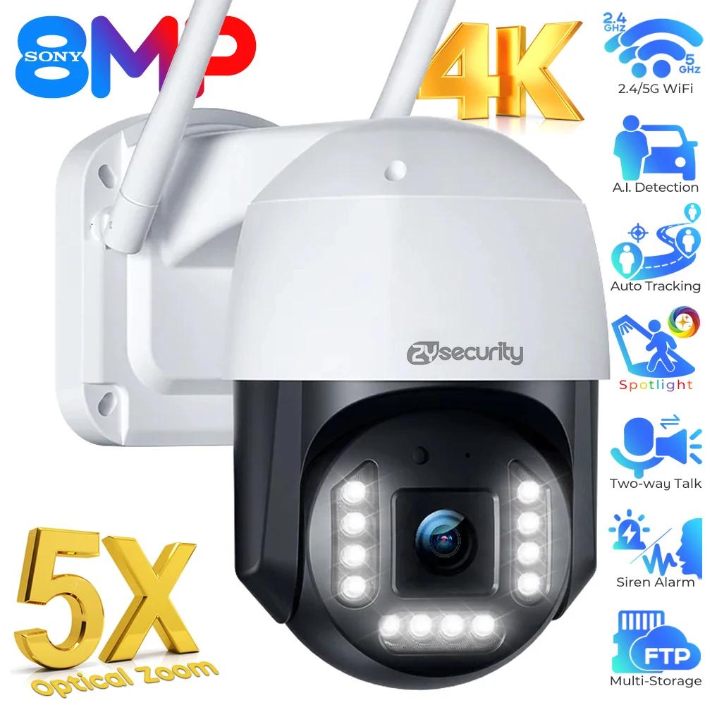 4K Zoom ottico 5X Telecamera IP PTZ WiFi All\'aperto 8MP Rilevamento persone/veicoli Sicurezza Cupola veloce Telecamere di sorveglianza Monitoraggio