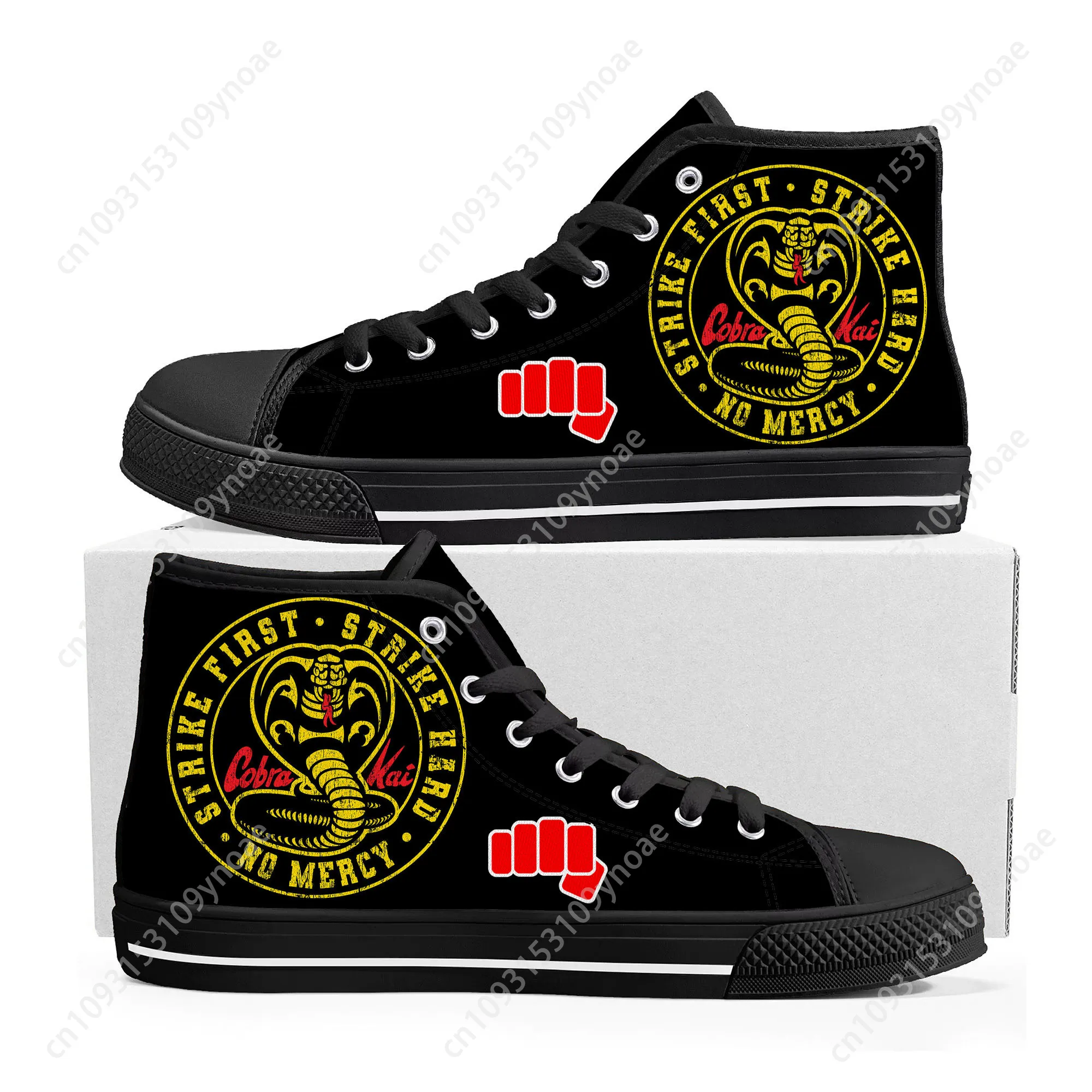 Cobra Kai No Mercy Snake High Top Sneakers High Quality Mens Womens Teenager Canvas Sneaker Casual Couple Shoes Custom Shoe