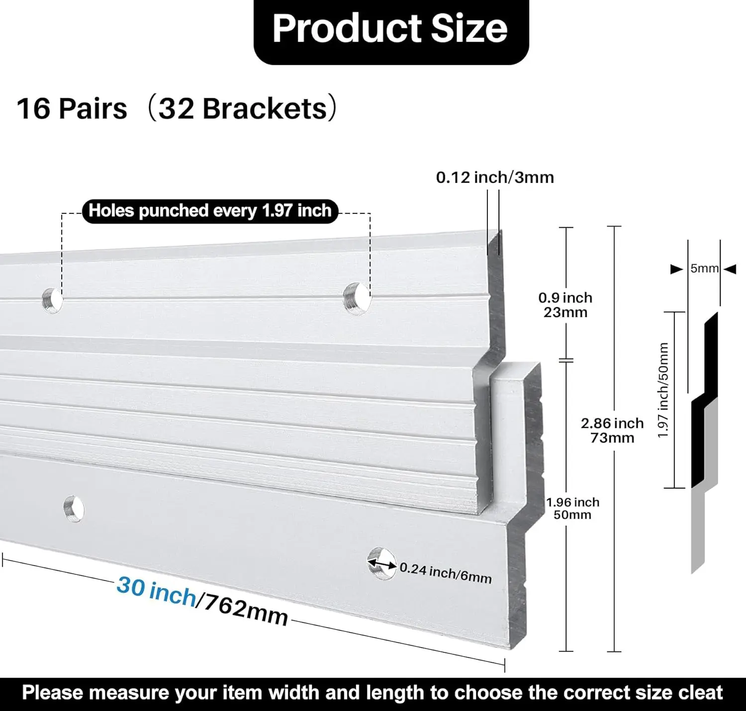 Colgador de tacos franceses de 30 pulgadas, 16 pares, Kit para colgar cuadros de aleación de aluminio resistente, Clips de barra Z, montaje en pared, carga de 200 libras Inte