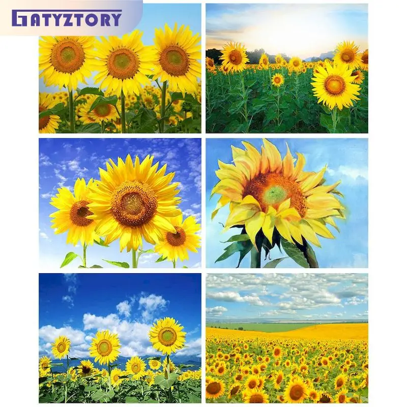 

GATYZTORY 5D Diamond Painting Full Square New Arrival Sunflower Diamond Embroidery Landscape Flower sea Mosaic Home Decor