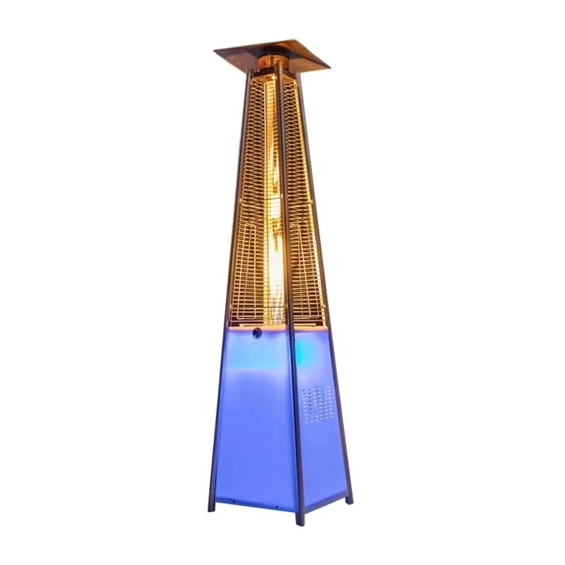 Quadrilateral Pyramid LED Glass Tube Outdoor Propane Gas Patio Heater Steel Material Freestanding
