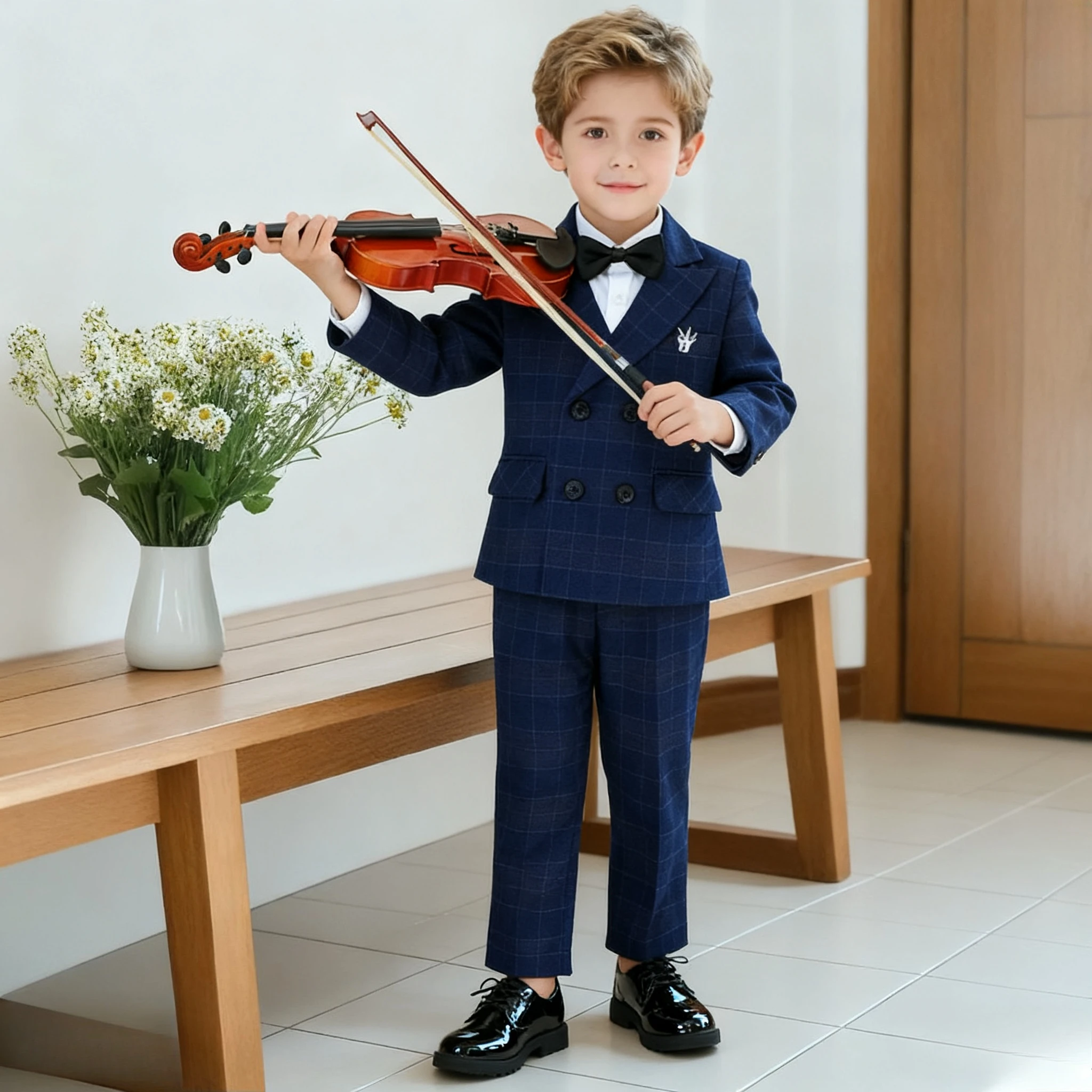 

Kids Suit Set 2-12 Y Flower Boy British Plaid Wedding Blazer Set Child Birthday Party Outfit School Boys Performance Formal Wear