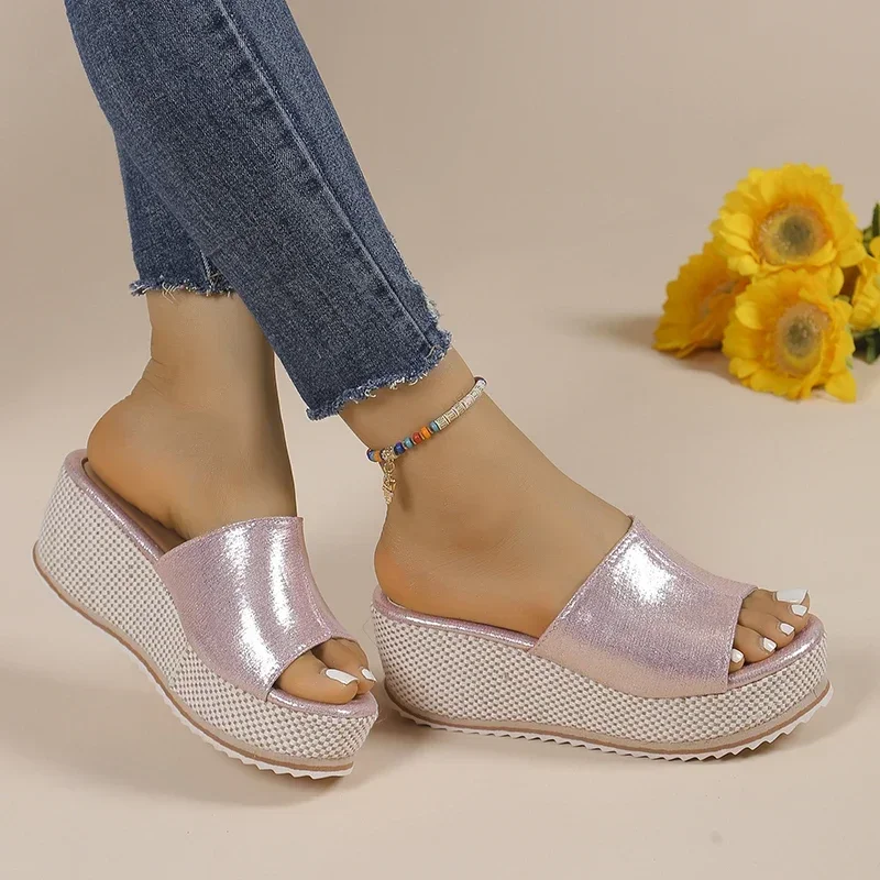 

Women Slippers 2024 Summer New Fashion Platform Beach High Heels Shoes for Women Wedges Sexy Open Toed Slippers Female Zapatos