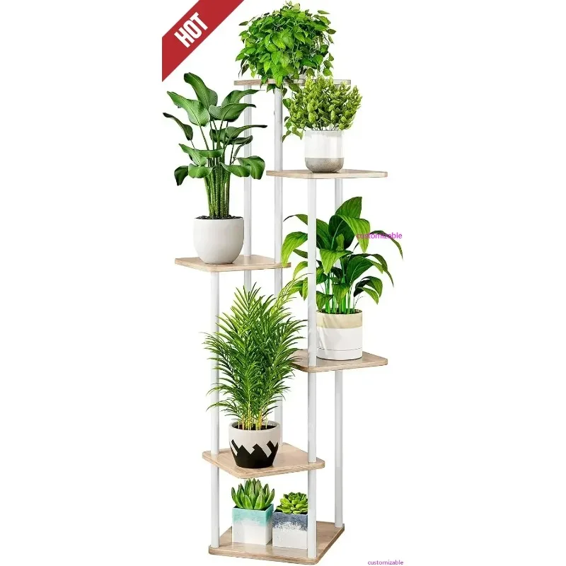 

Настраиваемая подставка для растений, 6-уровневая комнатная металлическая полка для цветов для нескольких растений, угловые высокие держатели для цветов
