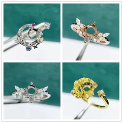 MeiBaPJ 3 Colors 5mm Round Stone 925 Sterling Silver Fashion Ring Holder DIY Empty Support for Women Fine Charm Jewelry