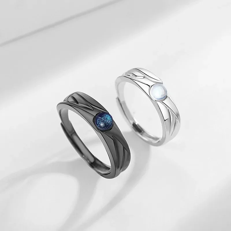 Goth-Bague d'ange démon pour couples, matiques jumelées pour hommes, bague sœur en pierre de lune, bijoux de doigt de fiançailles de mariage, cadeaux pour les amoureux, mode