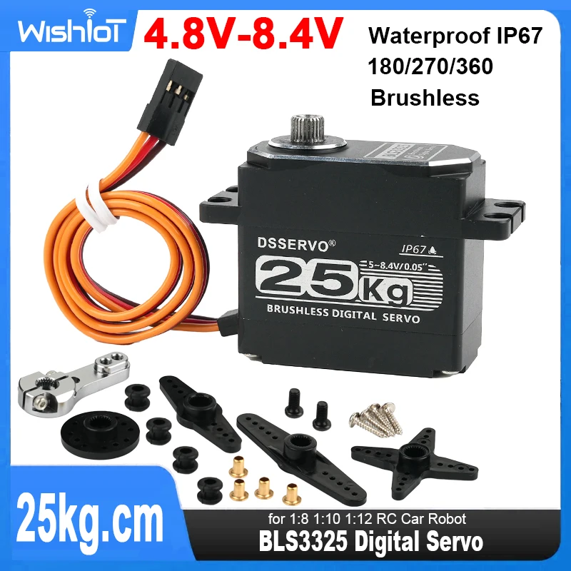 Servo motor digital, 25kg, bls3325, 180/270/360, 7.4v, à prova d'água, ip67, alta velocidade, sem escova, para o robô do carro rc, 1:8, 1:10, 1:12