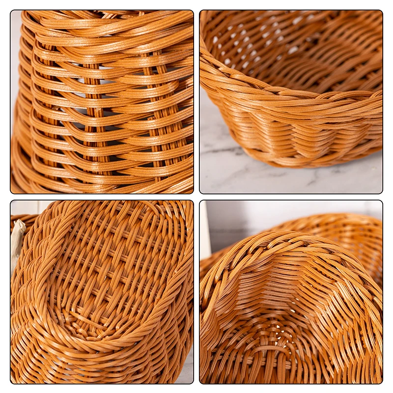 3 Pcs Oval Rattan Bread Basket Woven Food Fruit Dessert Tray Storage Basket Vegetable Breakfast Display Kitchen Organizer