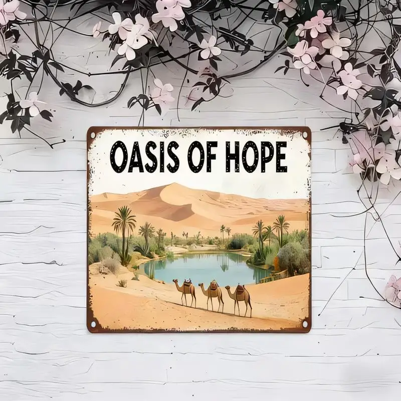 Vintage Retro of Hope Metal Tin Sign - Desert, & Tree Design, Iron Wall Art for Home, Cafe, Desert - Themed Decor (Rustic Sand D