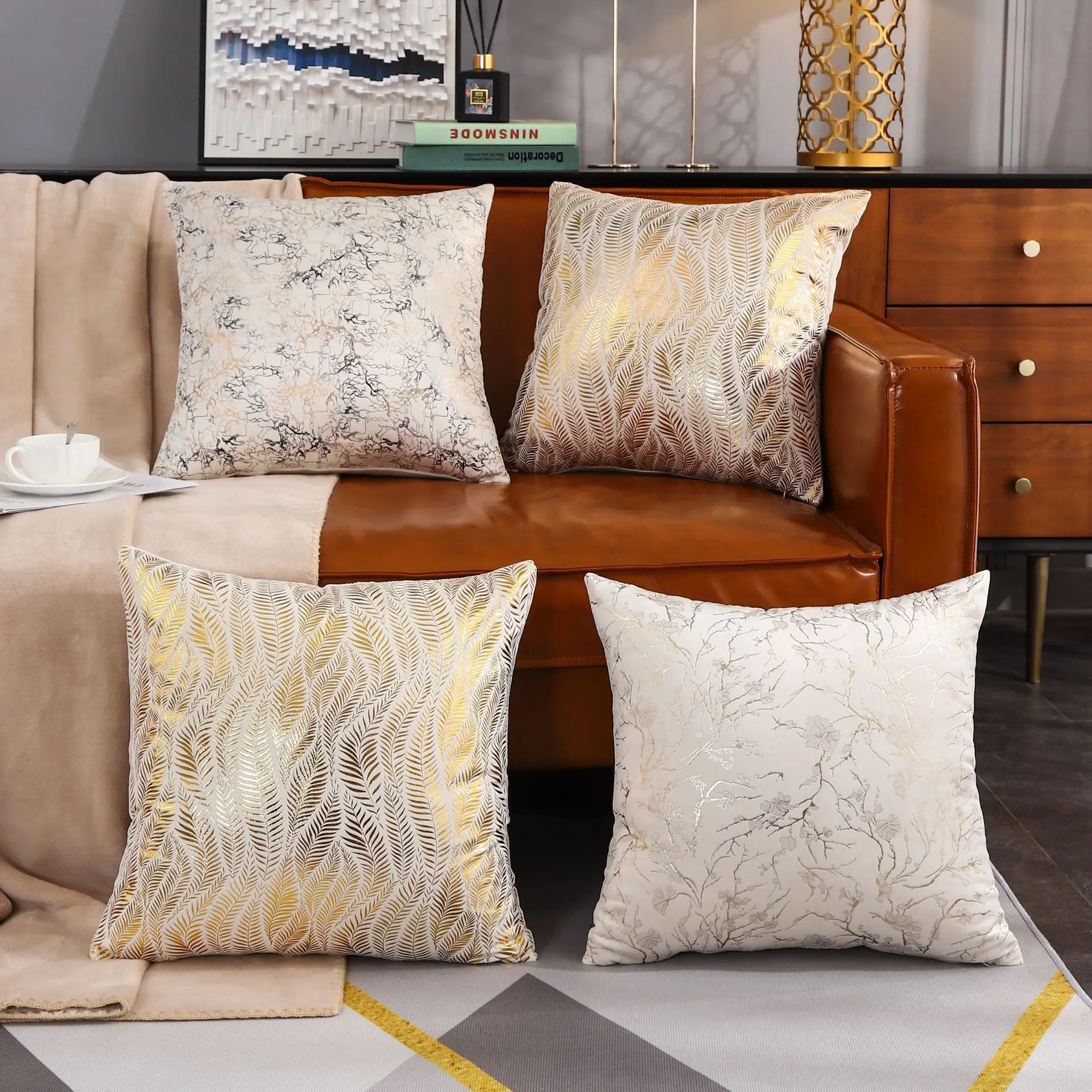 Crane Embroidery Sofa Pillowcase New Chinese-style Light Luxury Embroidery Cushion Cover Decorative Pillow Headboard Cushion