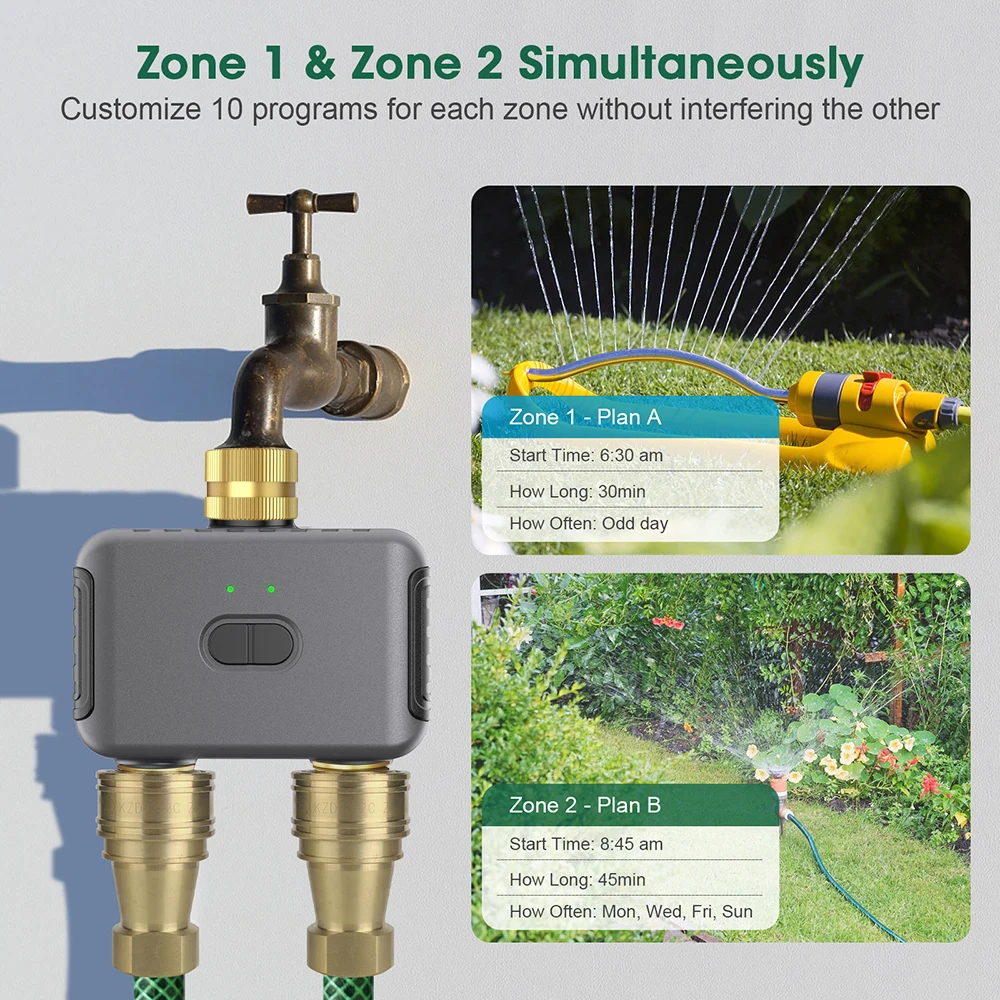 Bluetooth ZIGBEE Watering Timer Automatic Irrigation System Drip Sprinkler Valve Controller Tuya 2-Zone Smart Garden Timer