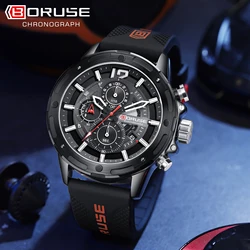 BORUSE Fashion Men's Watches Luxury Casual Quartz Watch Mens Sport Chronograph Watch Mens Silicone Strap Big Dial Wristwatch