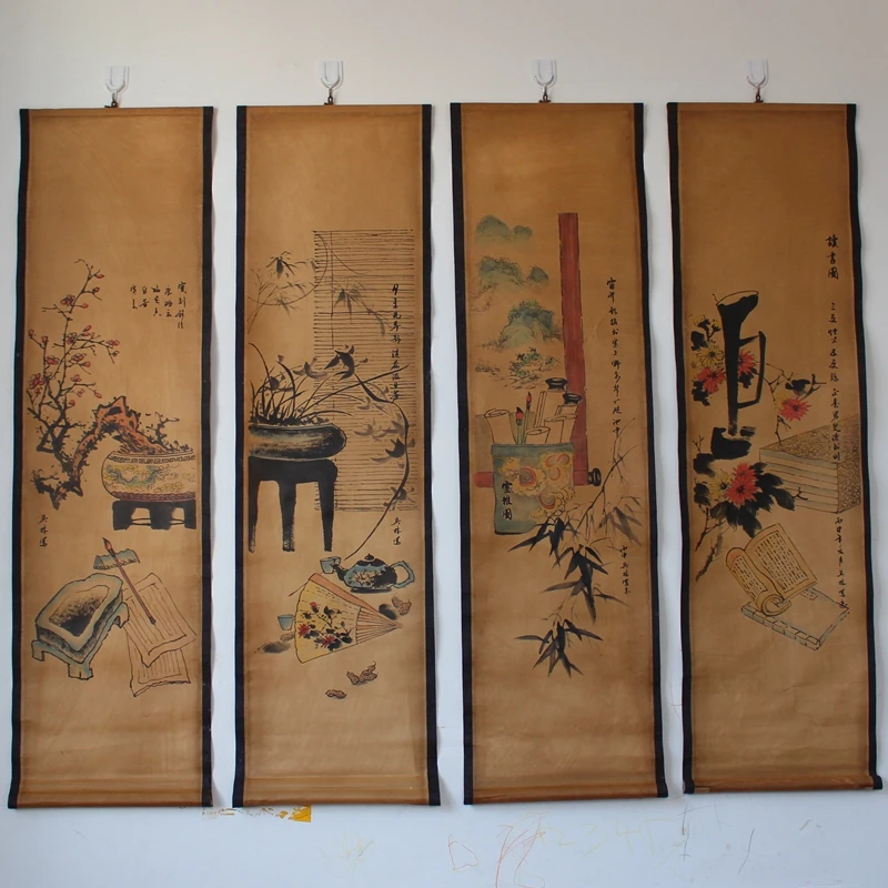 

Old calligraphy and mural Mo Meilan bamboo four-screen decorative painting, the living room hanging painting has been mounted