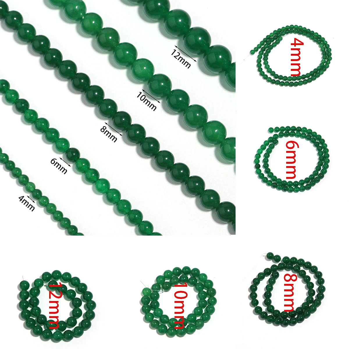 

4-12mm Natural Chalcedony Stone Beads Dark Green Loose Gemstone Beads DIY Bracelet Charms Handmade Jewelry Making Accessories