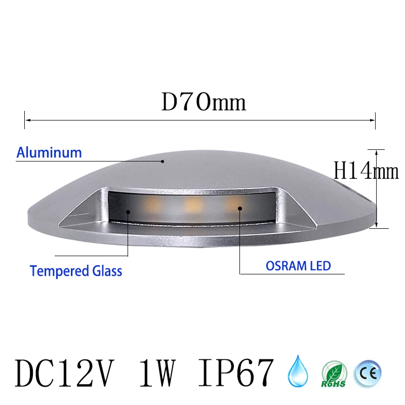 DC12V 1W  Ultra-Thin Led  Outdoor Waterproof Garden Terrace Lawn Lamp IP67 Step Stair Deck Ground Spot Surface Mounted Spotlight