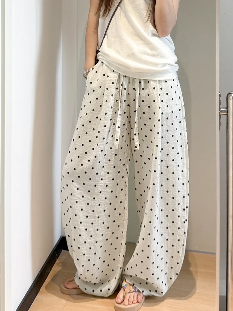 

Широкие брюки, качественные женские летние брюки с разрезом тай-дай, курорт, бамбуково-хлопок, Amekaji, многослойные, в стиле бохо, с регулируемой волнами, драпированные, 2025 г.