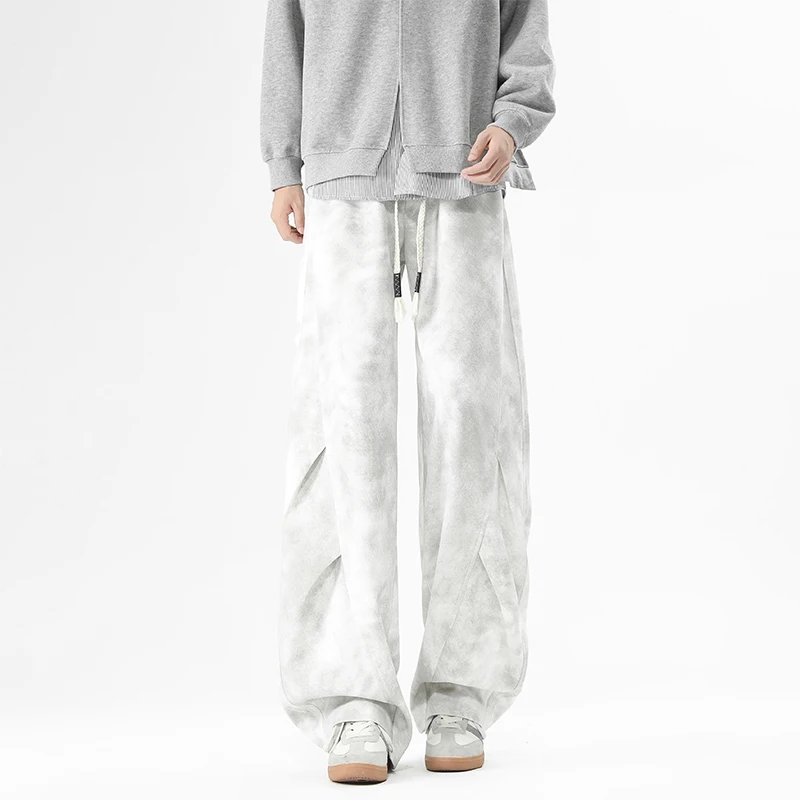

Men's Casual Loose Straight and Wide Legs Trousers Fashion Trend Design Style Tie-dye Long Pants 2025 New Autumn and Winter