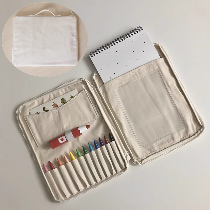 Bolsa de almacenamiento de lona para pinceles de pintura para niños, estudiantes de arte al aire libre, boceto, crayón multifuncional, papelería de