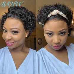 Peruvian Hair Short Inch Curly Pixie Cut Wig Hair with Bangs Cheap Price Bob with Bangs Wig Natural Black Short Wigs For Women