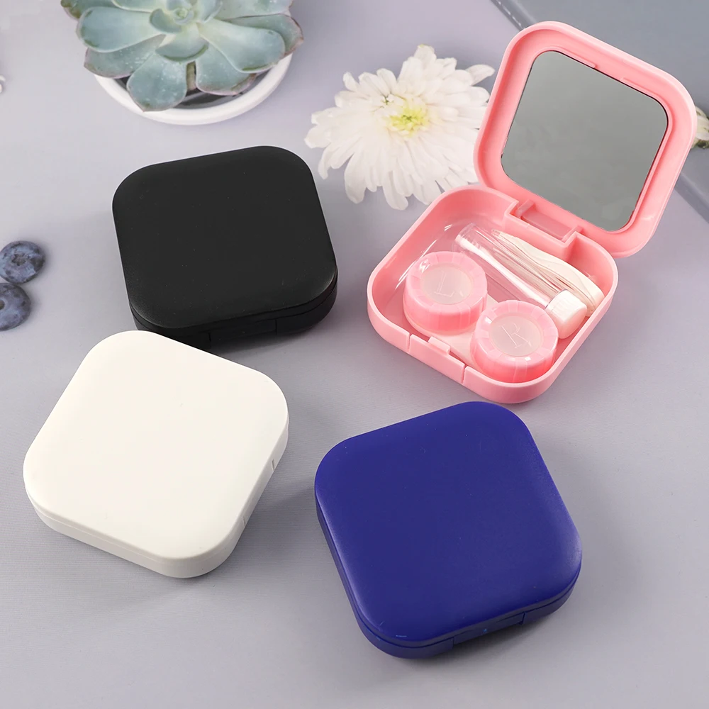 Macaron Color Eye Contact Lenses Cases Girl Black Purple Contacts Lens Container Case with Silicone Tweezers Mini Pocket Box