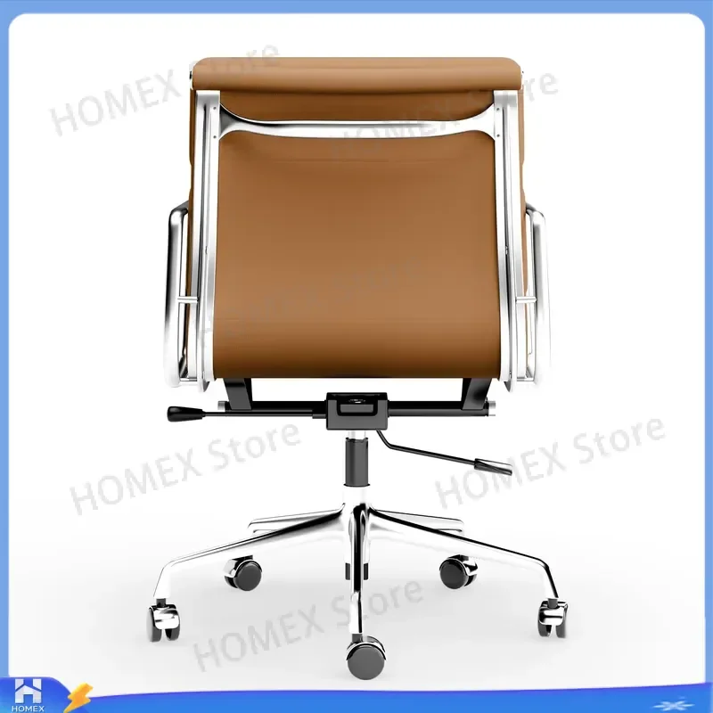 Genuine Leather Office Chair Ergonomic Mid Back Executive Desk Chair with Soft Pad Adjustable Swivel Wheels Computer Gaming