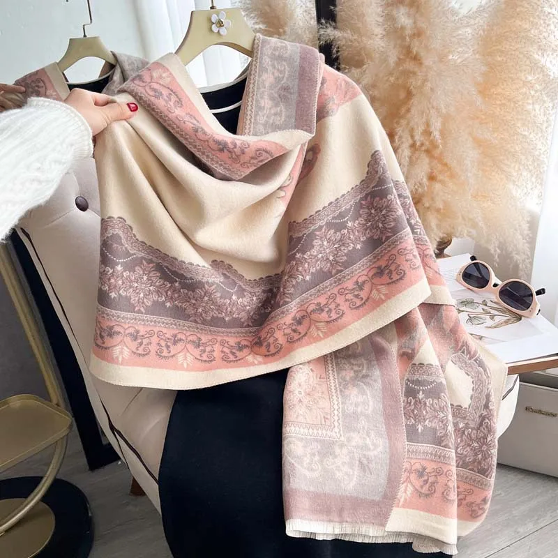 Scarf Women Horse Pattern Jacquard Shawl Wrap Double Sided Autumn Winter Long Stole Poncho Cape Ladies Daily Wear