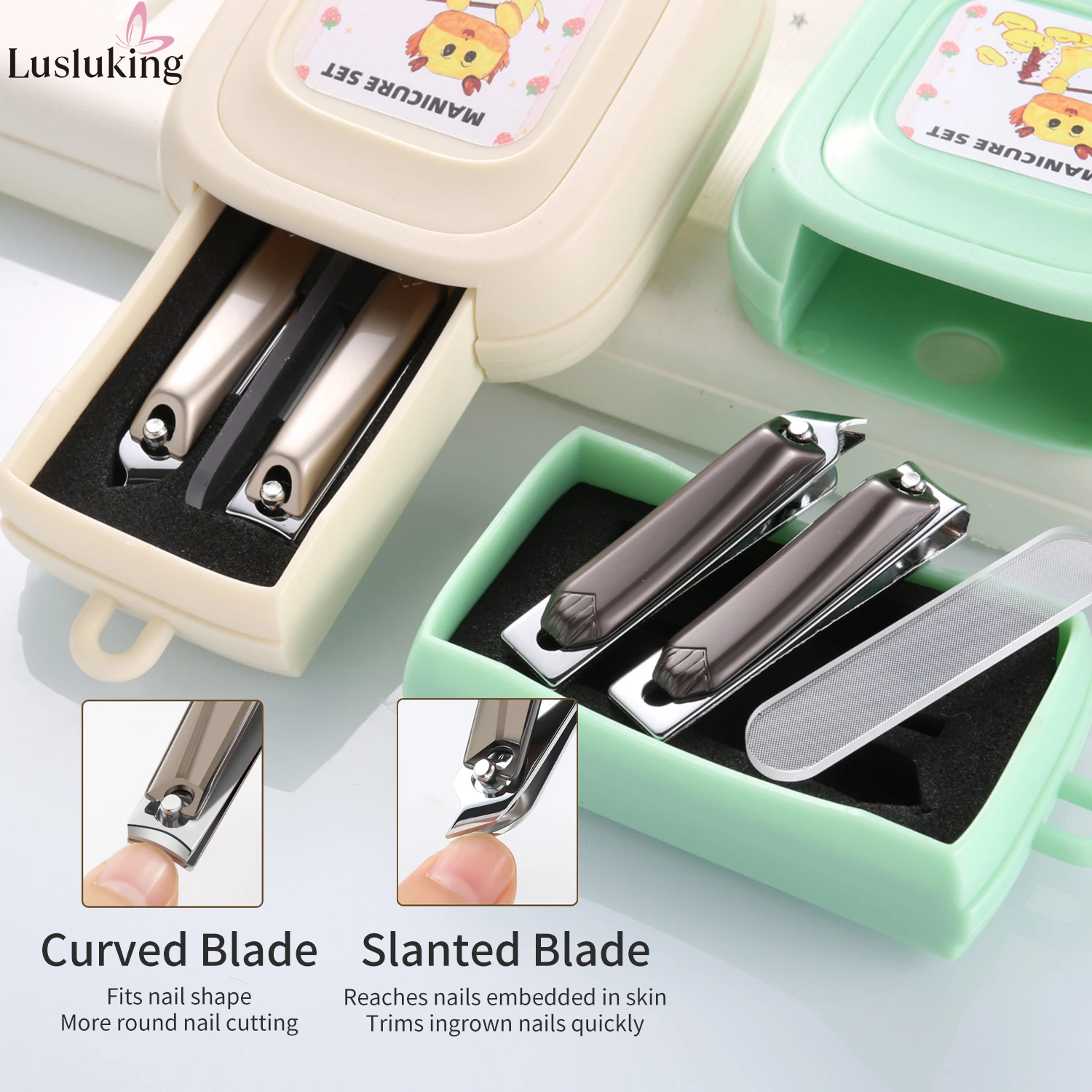 3 قطعة الفولاذ المقاوم للصدأ مسمار المقص مجموعة صندوق تخزين مقص أظافر القاطع أدوات مانيكير المتقلب مع ملف الأظافر الزجاجية نانو #2