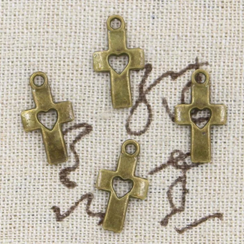 30pcs Charms Cross Heart Cut Out 18x10mm Antique Silver Color Pendants DIYCrafts Making Findings Handmade Tibetan Jewelry