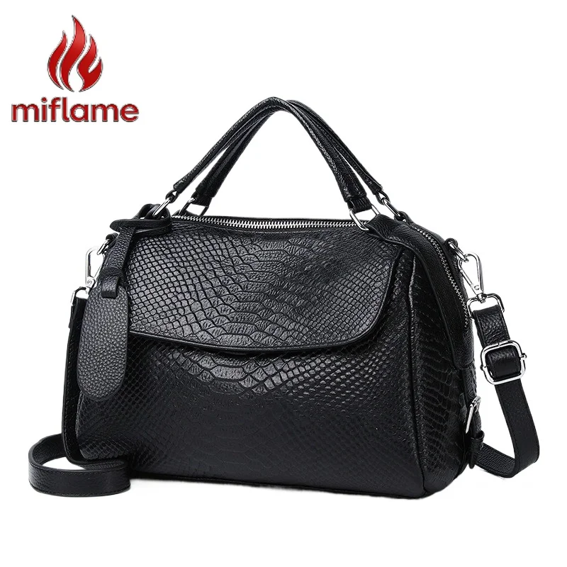 

Women's Top Grain Leather Handbag Snakeskin Embossed Soft Shoulder Crossbody Casual Fashion Trendy Stylish