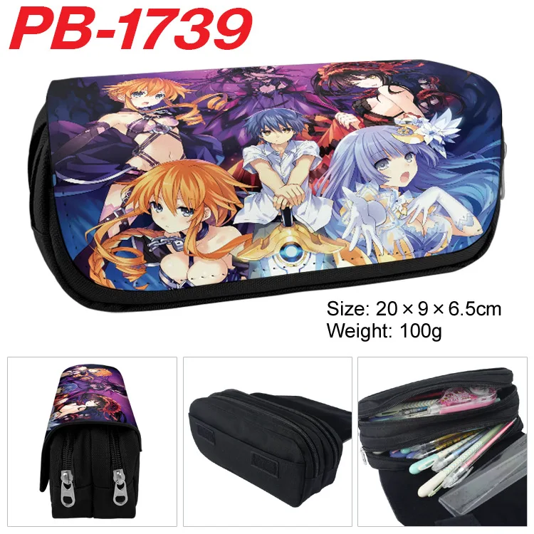 Imagem -04 - Anime Data ao Vivo Kotori Itsuka Tokisaki Kurumi Lona Dupla Camada Lápis Grande Capacidade Caixa Lápis Escola Escritório Pen Bag