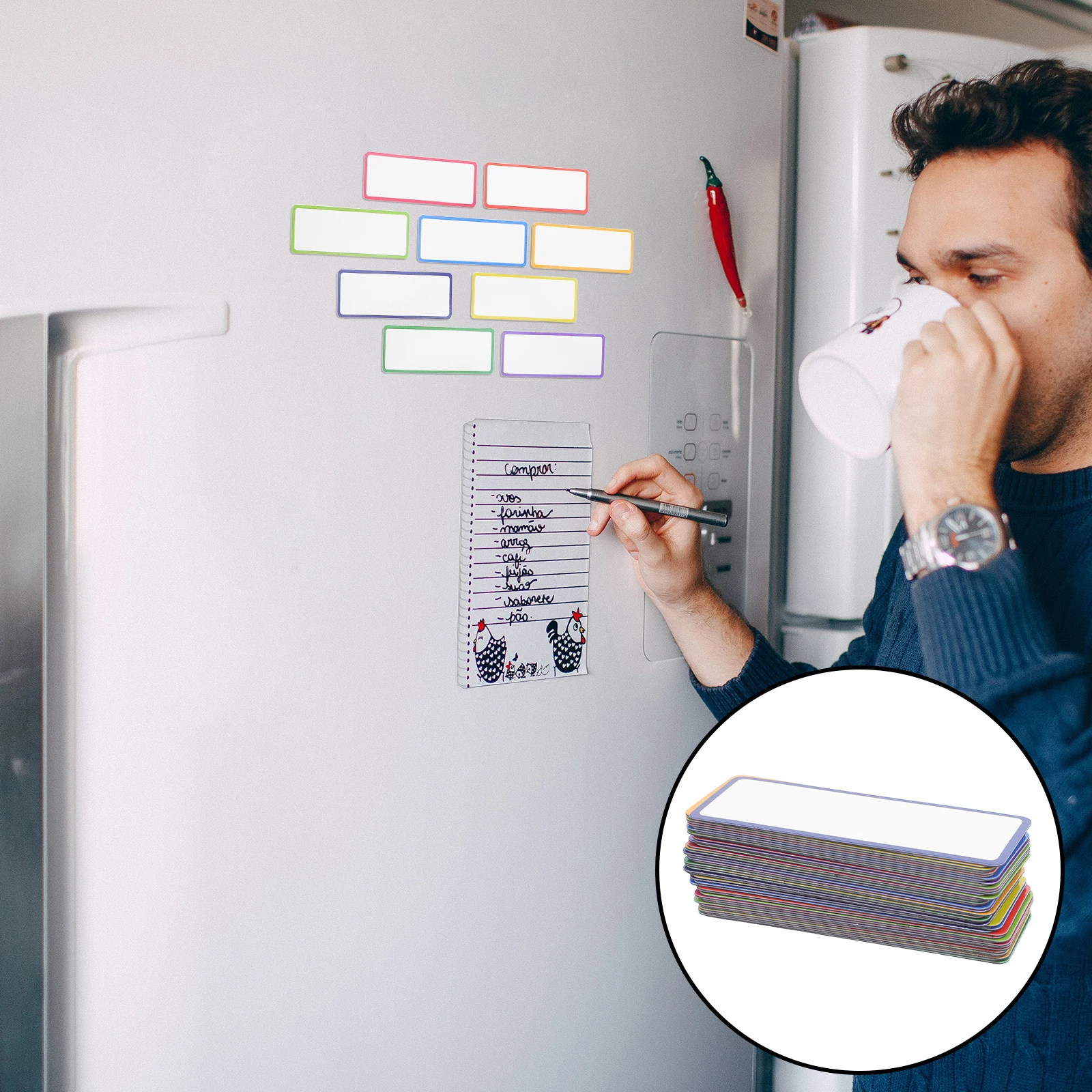 54pcs Labels Erasable Notice Board Magnets Name Tags for Office School Full Backing Dry Surface Reusable 8X3CM