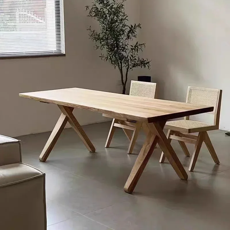 Log retro old solid wood dining table and chair combination dining room living room desk rectangular dining table