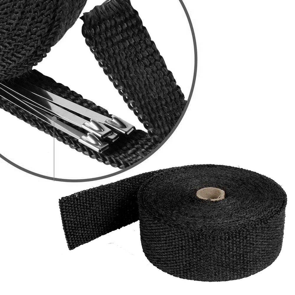 Motorcycle Exhaust Wrap Roll Muffler Thermal Tape Heat Shield Insulation System with Stainless Ties 5M/10M/15M Motor Accessories