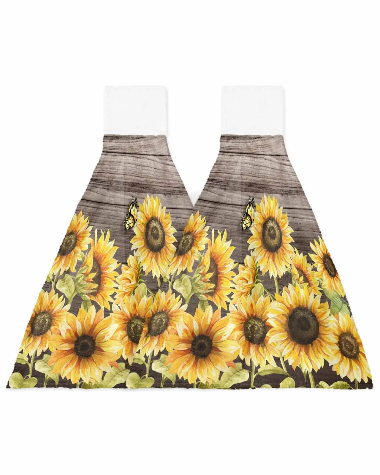 Sunflower Watercolor Butterfly Wooden Board Hand Towels Kitchen Bathroom Hanging Cloth Quick Dry Absorbent Microfiber Towels