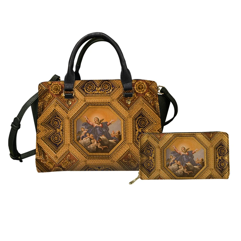 

Noisydesigns New Trend Luxury Women Shoulder Bag Pu Totes Purse Set Printed Leather Casual Golden Floral Messenger Sac Dropship