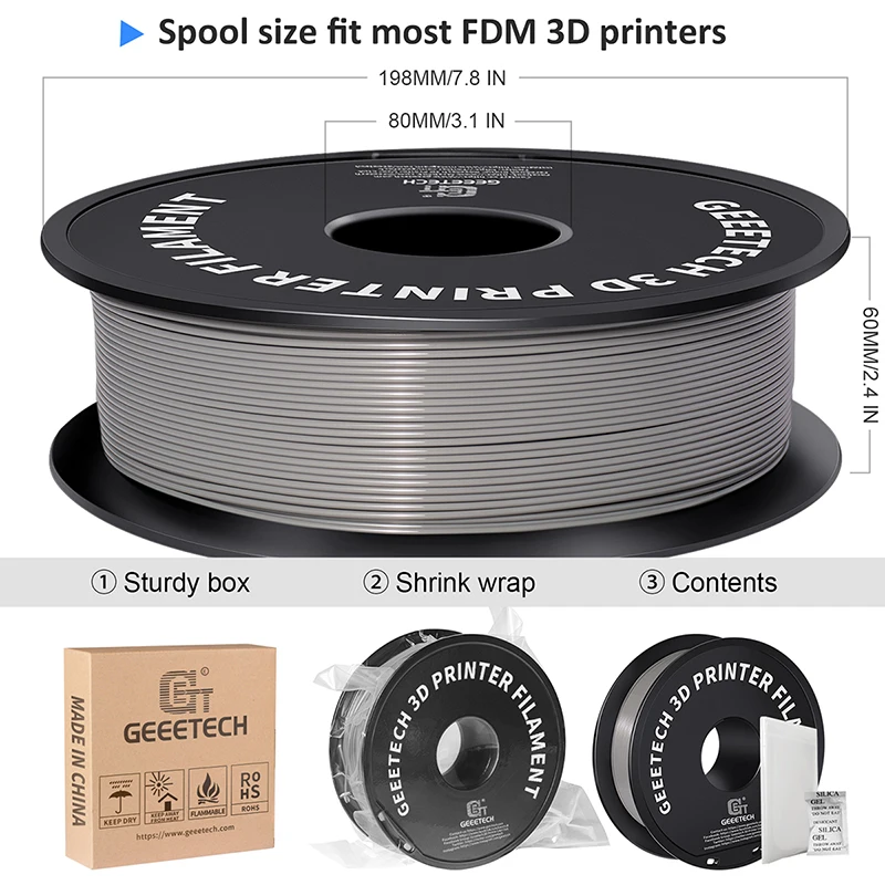 Geeetech 3D-Drucker Filament PLA PETG Kunststoff 1 kg 1,75 mm, kein Verknoten, 3D-Druck-Drahtmaterialien, schwarz, weiß, Vakuumverpackung