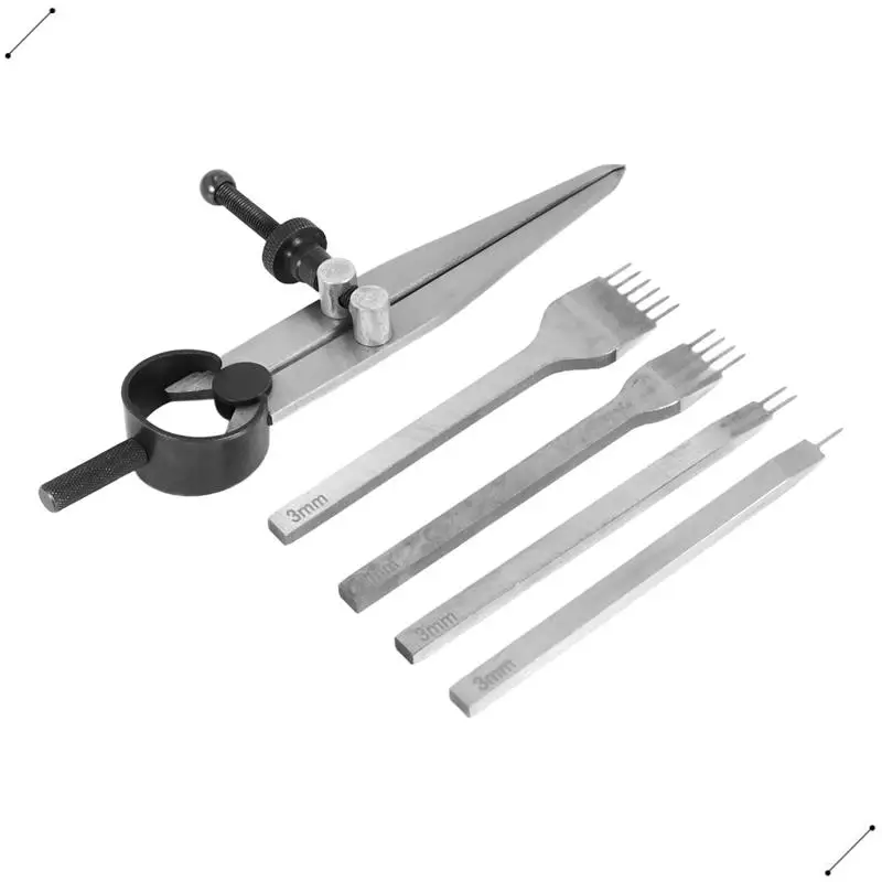 Leather Chisel Set, Prong Diamond Lacing Stitching Chisel Hole Punches Tool And Wing Divider For Leather Stitching