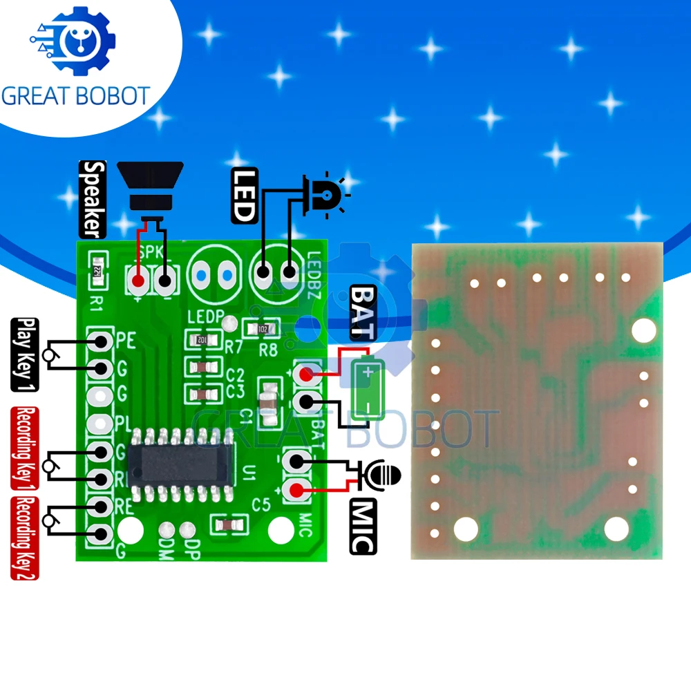 1~10PCS 40s Loopable Audio Recording/Playback Module: 3V-4.5V DIY Solderable with LED Indicator