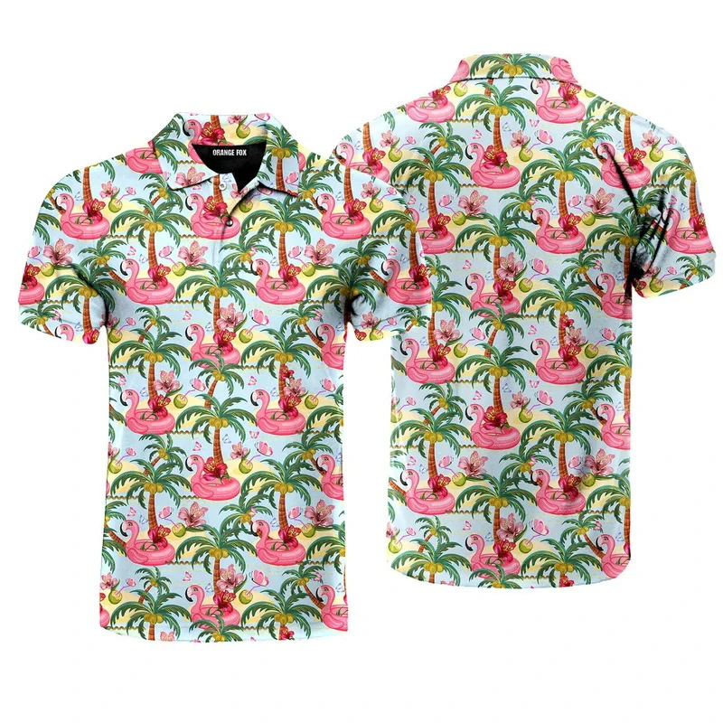 Vintage Men Hawaiian Polo Shirts 3d Print Flamingo Graphic Unisex Casual Y2k Short Sleeve Clothing Male Fashion Streetwear Tops