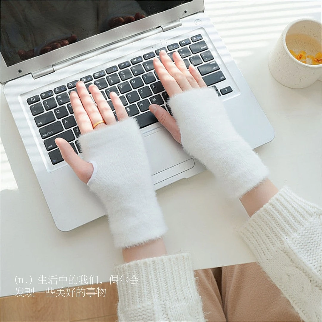 Winter Women Half Finger Gloves Stretchy Hand Wrist Arm Warmer Fluffy Imitation Mink Mittens Fingerless Solid Color Gloves