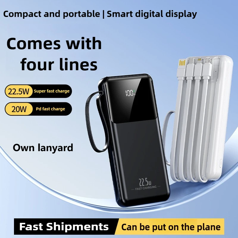 

22.5W Fast Charging Large-Capacity Power Bank 20000mAh with Built-in Four Cables Mobile Power Supply
