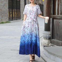 Neue 2023 Mode Sommer Kleider Für Frauen Casual Oansatz Kurzarm Lange Print Damen Kleid Partei Frauen Kleidung
