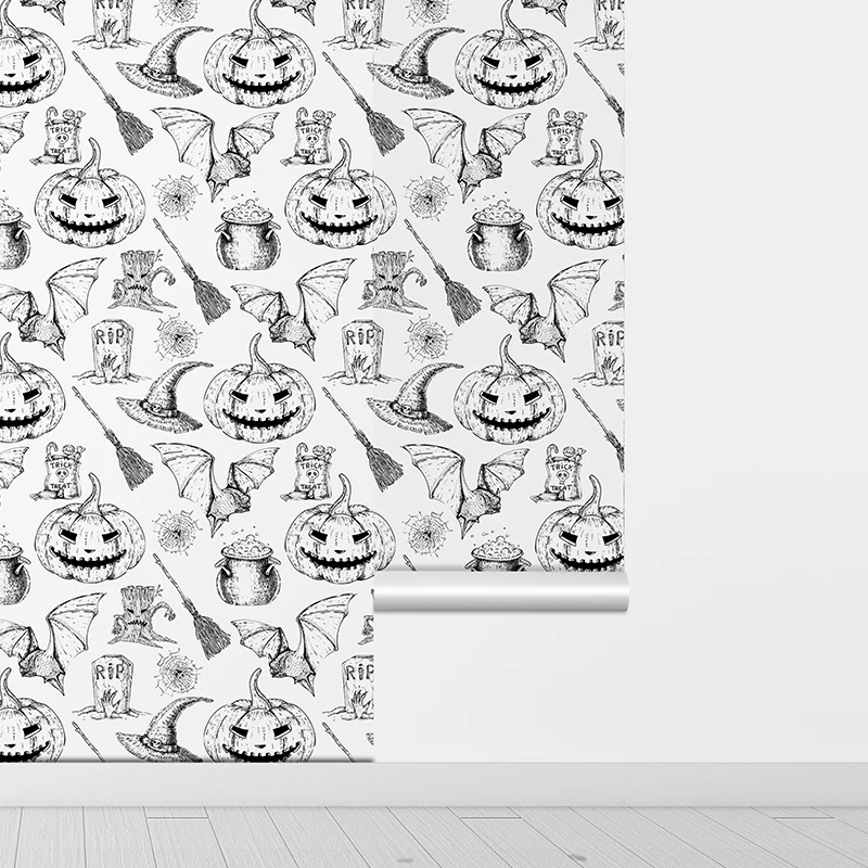 Retro Halloween Pumpkins Wallpaper Peel And Stick Waterproof Contact Paper Chic Room Decor Festivals PVC Cabinet Stickers