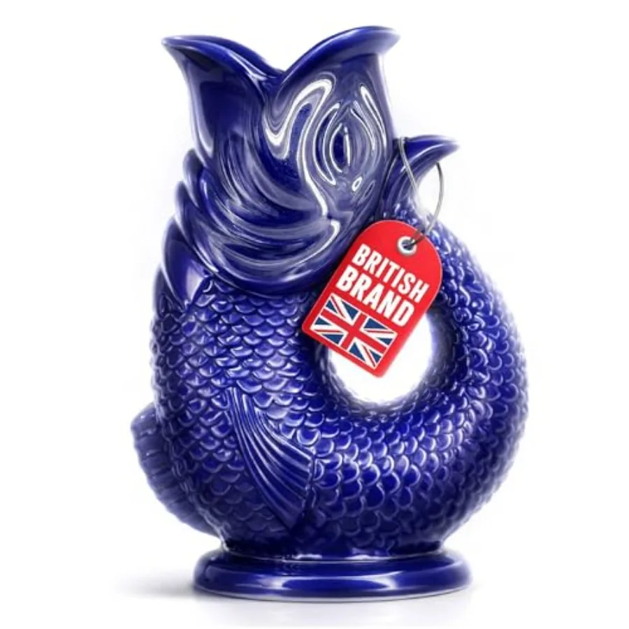 

Gurgle Glug Jug The ® Dark 50 fl oz 1.5L Litre Extra Large Pitcher - Fish Shaped Jug - Decorative Ceramic Glugging Cocktail, Wa