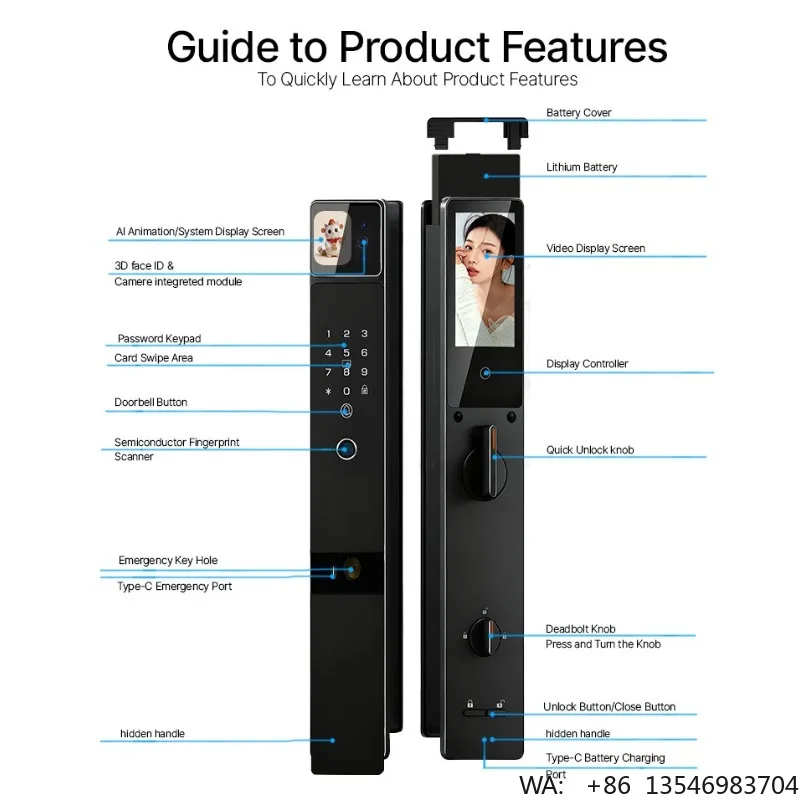 New Design Smart Door Lock Palm Vein Face Recognition  AI Screen Remote Control Night Vision Ultra Thin for Smart Home